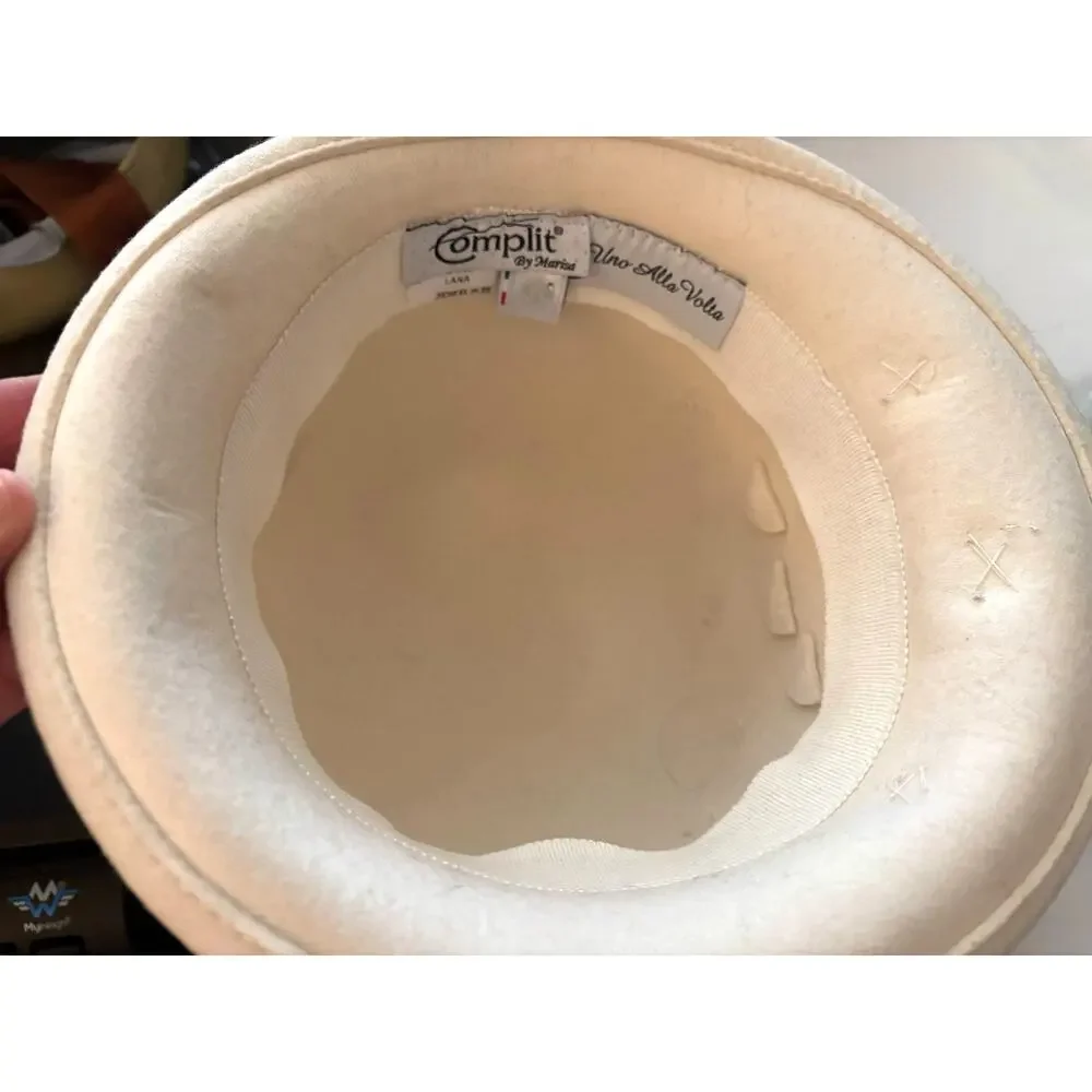 Complit by Marisa Designer 100% Wool Cream Cloche Hat Adorned One of Kind Bling - Picture 9 of 9